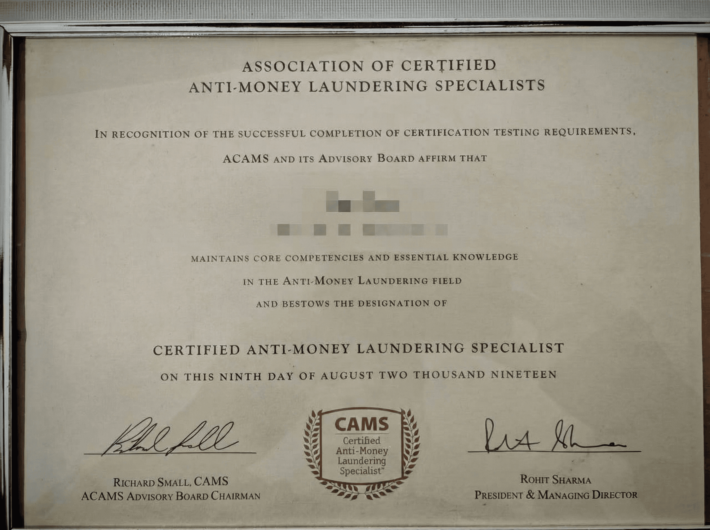 CAMS certificate preview